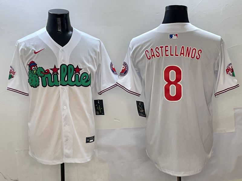 Men Philadelphia Phillies #8 Castellanos White three generations Joint Name Nike 2025 MLB Jersey style 1
